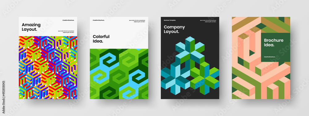 Premium corporate cover A4 design vector concept set. Fresh mosaic shapes flyer layout composition.
