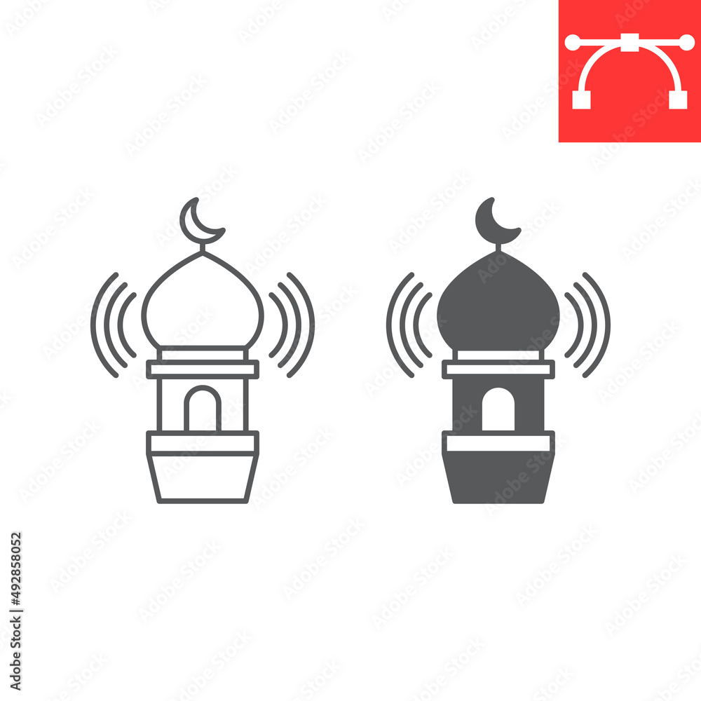 Adhan call line and glyph icon, azan and islamic, Azaan vector icon, vector graphics, editable stroke solid sign, eps 10. Adhan call line and glyph icon, azan and islamic, Azaan vector icon, vector graphics, editable stroke solid sign, eps 10.