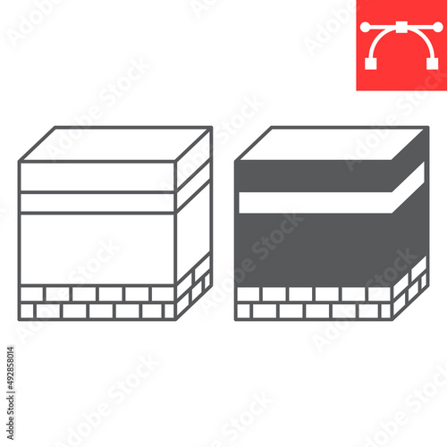 Kaaba in Mecca line and glyph icon, hajj and islamic, Mecca vector icon, vector graphics, editable stroke outline sign, eps 10.