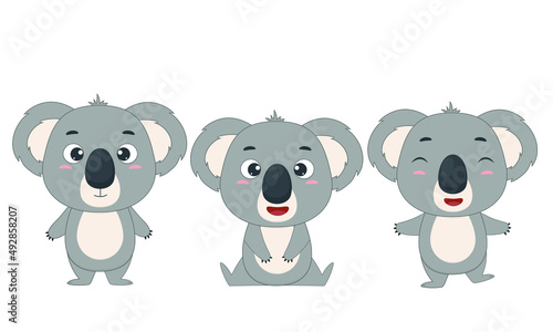 Cute little koala. Set of cartoon koala on a white background. Elements for design or print. Vector illustration