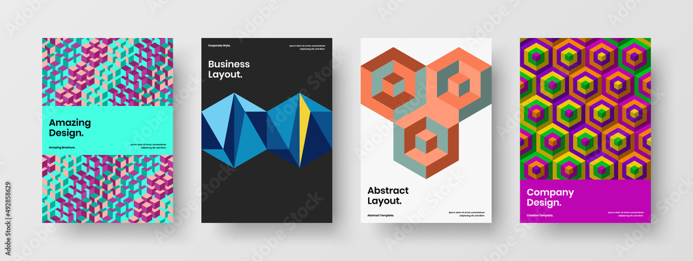 Bright geometric shapes corporate cover template composition. Original front page vector design layout bundle.