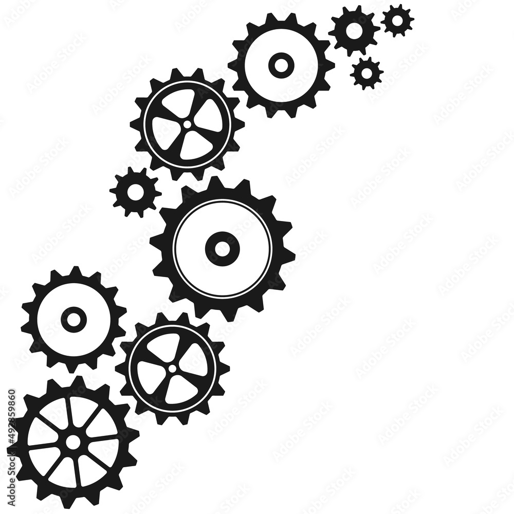 Gears icon flat vector. Gear mechanism illustration. Gearwheel logo. Stock  Vector