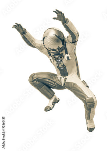 astronaut explorer jumping in white background