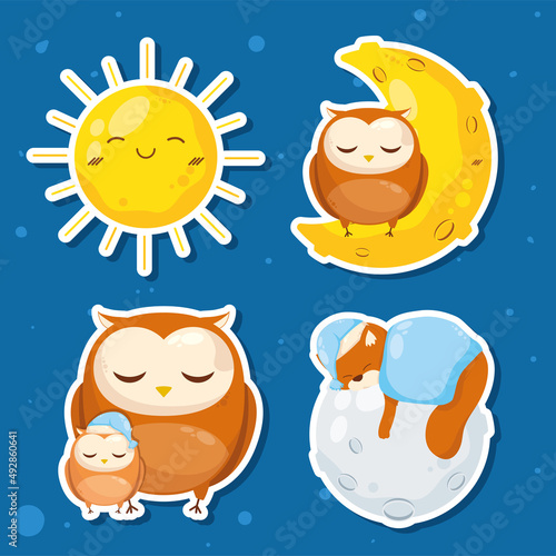 four characters sleeping