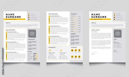 Creative Resume Layout, Resume and Cover Letter Template with Grey or Yellow Accents