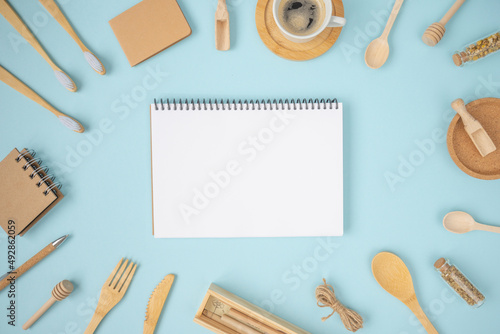 No waste kit. A set of eco-friendly bamboo cutlery, dental bills, a reusable coffee cup and stationery. A sustainable, ethical, plastic-free lifestyle.