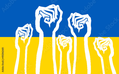 Solidarity With Ukraine. Background with Painted Fist Flag. Patriotic and togetherness concept. Standing with Ukraine backdrop. Russia Ukraine War. Love for Ukraine. photo