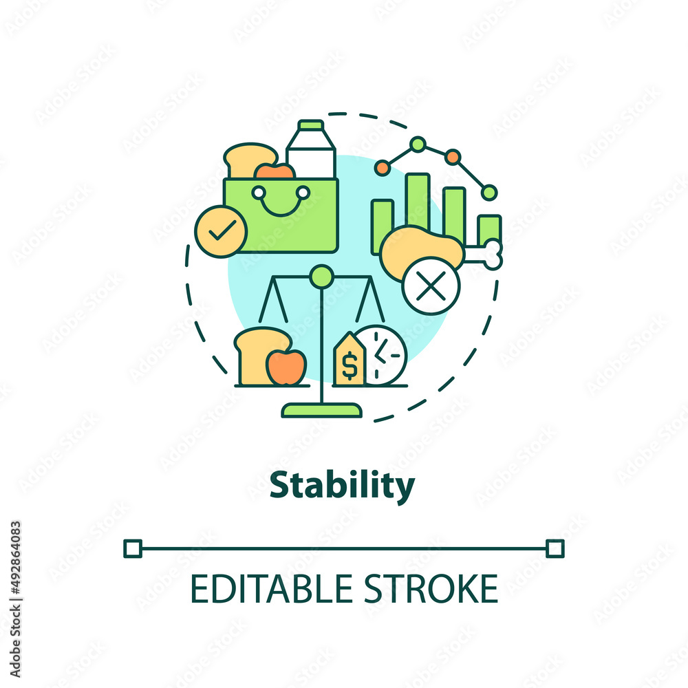 Stability concept icon. Constant availability. Food security basic definitions abstract idea thin line illustration. Isolated outline drawing. Editable stroke. Arial, Myriad Pro-Bold fonts used Stability concept icon. Constant availability. Food security basic definitions abstract idea thin line illustration. Isolated outline drawing. Editable stroke. Arial, Myriad Pro-Bold fonts used