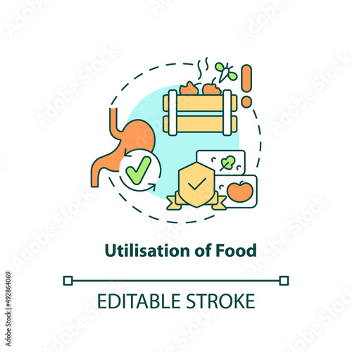 Utilisation of food concept icon. Food security basic definitions abstract idea thin line illustration. Isolated outline drawing. Editable stroke. Arial, Myriad Pro-Bold fonts used