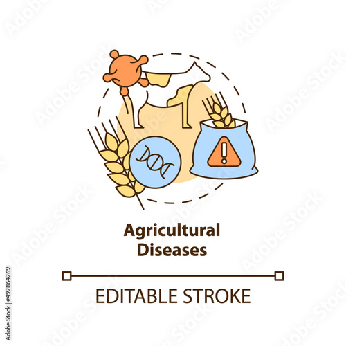 Agricultural diseases concept icon. Challenges to achieving food security abstract idea thin line illustration. Isolated outline drawing. Editable stroke. Arial, Myriad Pro-Bold fonts used