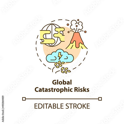 Global catastrophic risks concept icon. Nature disaster. Risks to food security abstract idea thin line illustration. Isolated outline drawing. Editable stroke. Arial, Myriad Pro-Bold fonts used