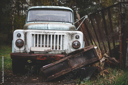 old ruined abandoned soviet heavy truck