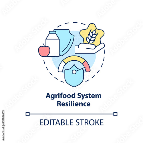 Agrifood system resilience concept icon. Food security approaches abstract idea thin line illustration. Isolated outline drawing. Editable stroke. Arial, Myriad Pro-Bold fonts used
