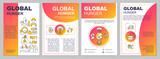Global hunger red gradient brochure template. Food insecurity. Leaflet design with linear icons. 4 vector layouts for presentation, annual reports. Arial-Black, Myriad Pro-Regular fonts used