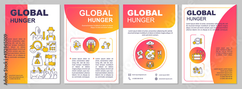 Global hunger red gradient brochure template. Food insecurity. Leaflet design with linear icons. 4 vector layouts for presentation, annual reports. Arial-Black, Myriad Pro-Regular fonts used