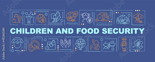 Valokuva Children and food security word concepts dark blue banner