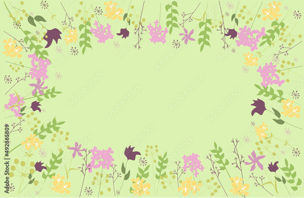 Horizontal background of summer wildflowers. Vector illustration for cards, invitations. Suitable for social media posts, mobile applications, banner design, advertising and invitations. Vector trendy