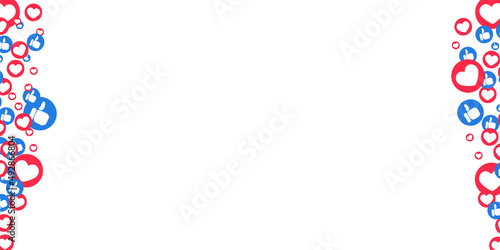 Likes hearts and thumbs flying up for stories and live streams. Frame with like and thumbs icons for social media ui. Vector illlustration isolated in white background