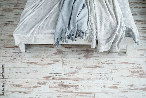 Wallpaper Mural Gray warm blankets for the interior in the apartment lie on the bed Torontodigital.ca