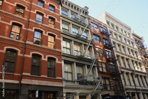 apartment, apartments, architecture, background, brick, building, buildings, city, cityscape, downtown, exterior, facade, famous, fire escape, historic, houses, manhattan, neighborhood, new, new york,