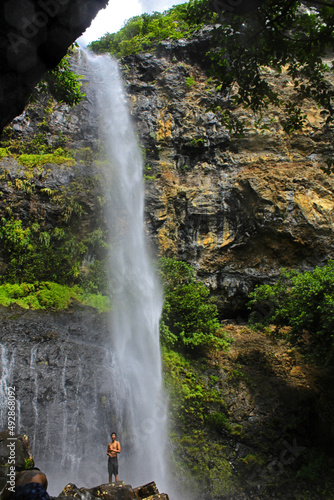 View of 'Mare aux Joncs' waterfall after heavy rainfall lcoated in Black River Gorges, Mauritius