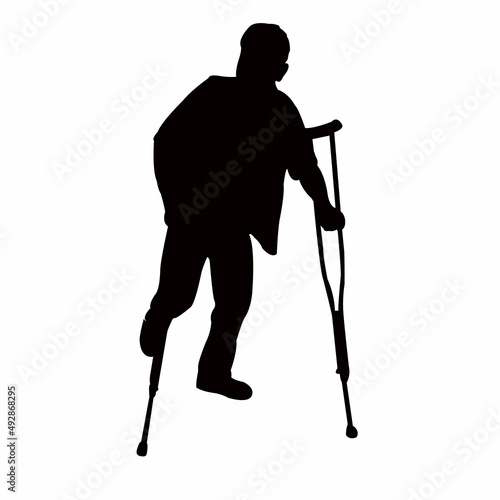 a handicapped man walking body, silhouette vector