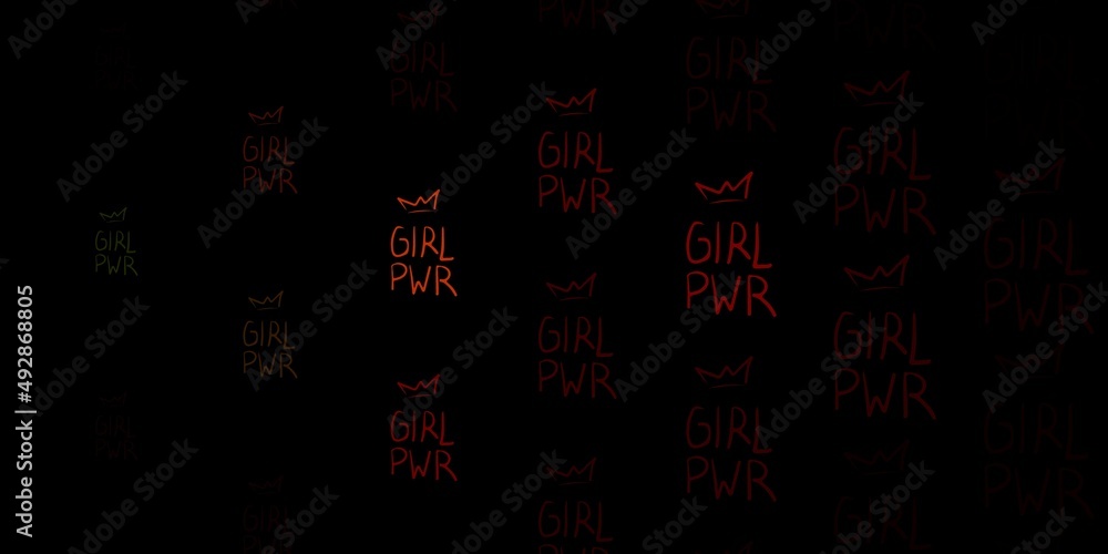 Dark Green, Red vector backdrop with woman's power symbols.