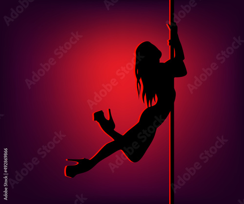 Sexy pole dancing.Pole Dance Woman.Black silhouette of a sexy girl