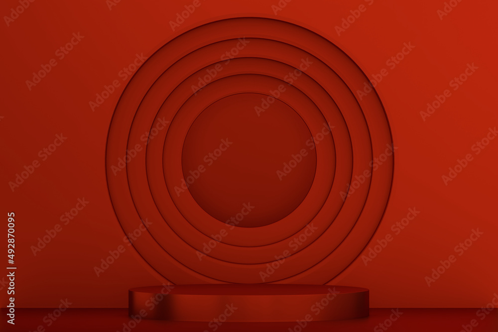 Fototapeta premium Red Podium for product display minimal geometric design.3D rendering