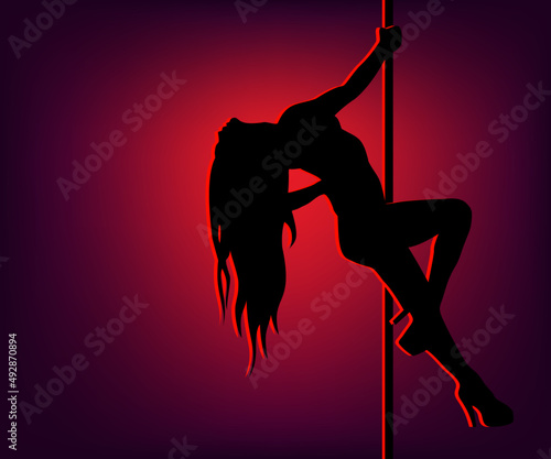 Sexy pole dancing.Pole Dance Woman.Black silhouette of a sexy girl