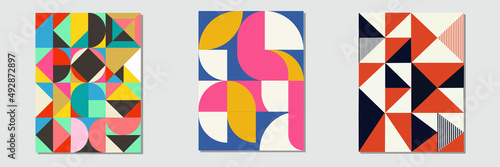 Colorful neo geometric poster template. Squares with color geometric shapes. Set of modern abstract promotional flyer background vector illustration. neo pattern brochure 