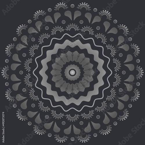 Obraz na płótnie Beautiful silver floral mandala on dark background. Vector boho illustration. w salonie