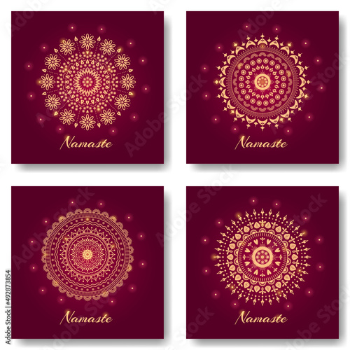 Set of indian mandala ornaments with namaste word. Vector illustration