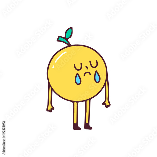 Cute lemon character crying, illustration for t-shirt, sticker, or apparel merchandise. With doodle, retro, and cartoon style.