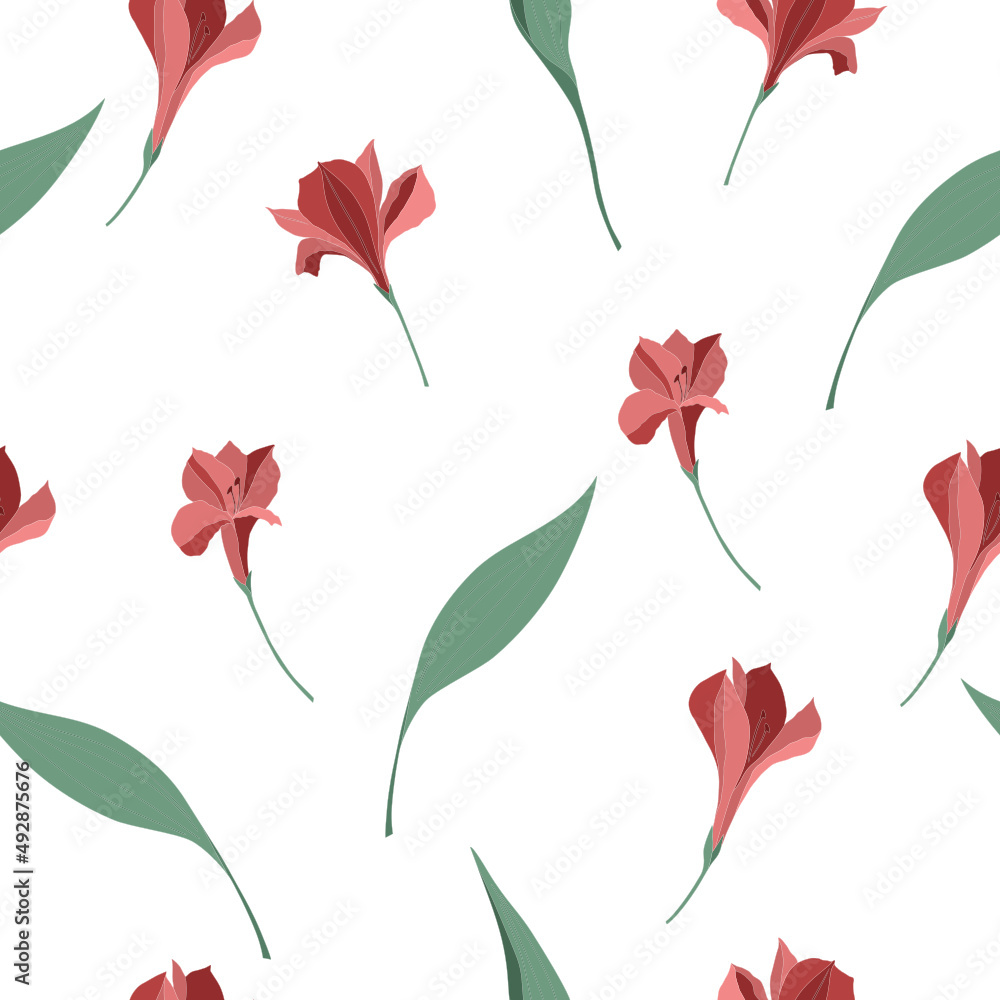 Vector seamless pattern with red alstroemerias Vector seamless pattern with red alstroemerias