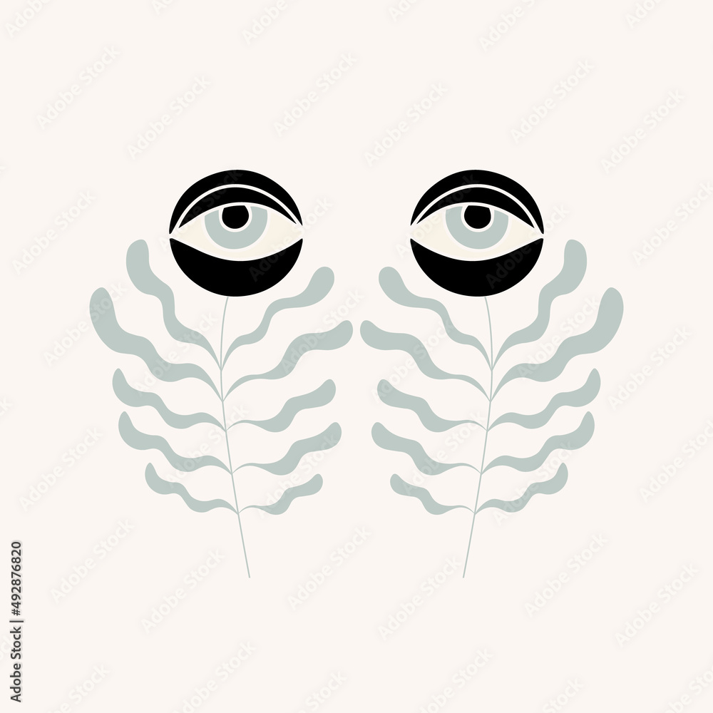 Obraz premium Vector hand drawn minimalistic surreal illustration with eye . Creative artwork. Template for card, poster, banner, print for t-shirt, pin, badge, patch.