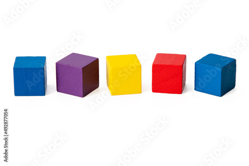 isolated colored wooden block construction © carballo
