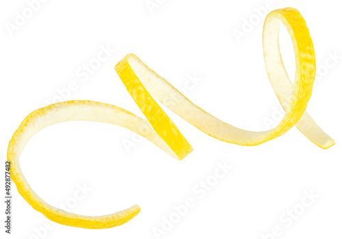 Quadro su tela Twisted lemon peel isolated on a white background, clipping path
