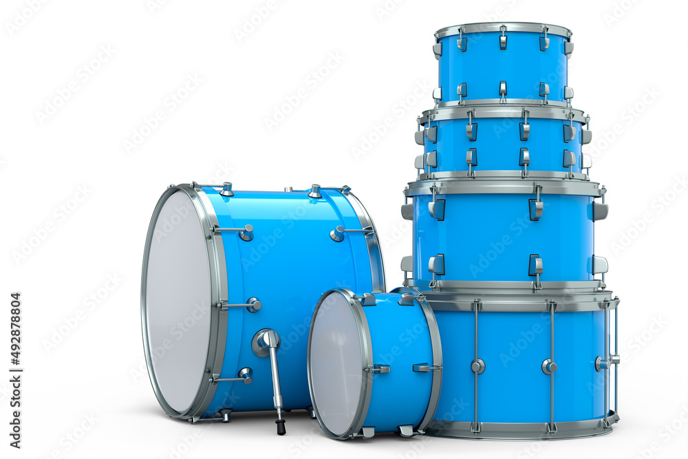 Set of realistic drums or drumset on white background Set of realistic drums or drumset on white background