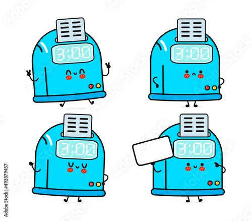 Canvas Print Funny cute happy punch clock characters bundle set