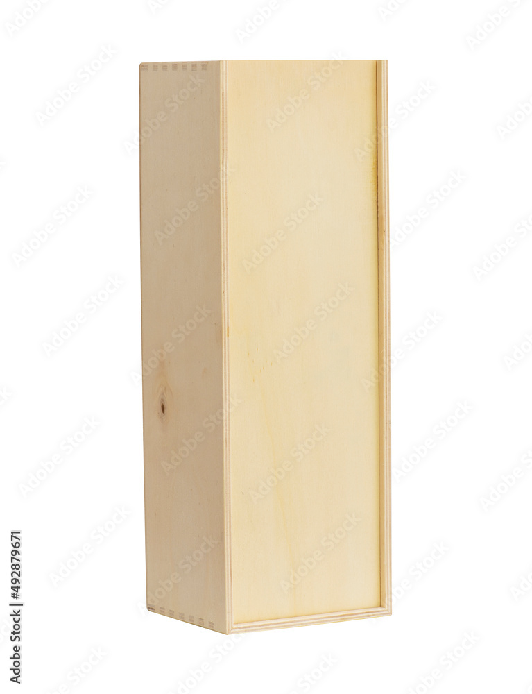 Wooden box. Vertical long wine box on white background. Wooden box mockup. Multipurpose box. Isolated. Wooden box. Vertical long wine box on white background. Wooden box mockup. Multipurpose box. Isolated.