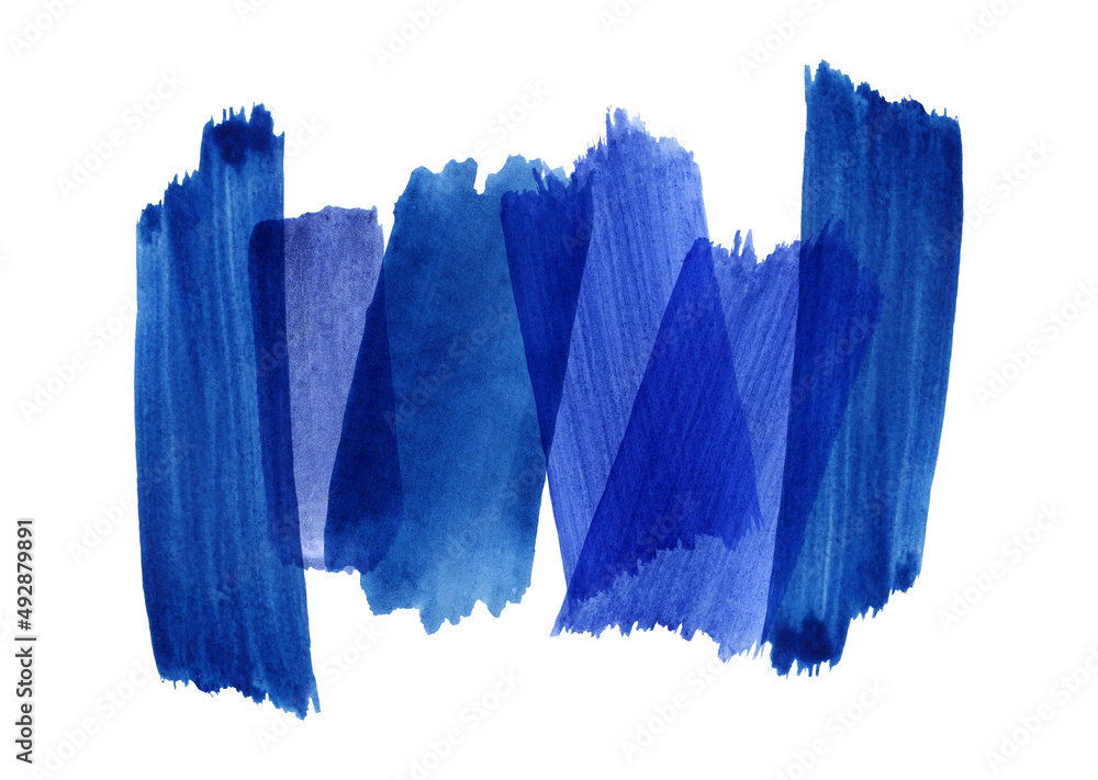 Fototapeta premium Watercolor blue strockes on a white background. Gradient smooth lines, wet watercolor paper. Rough edge.