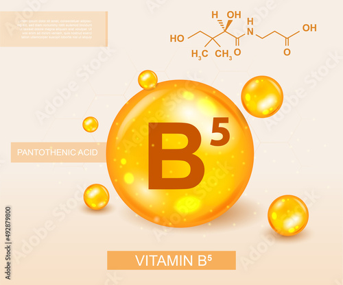Vitamin B5 concept. Landing page for website. Realistic drops, supplements for healthy eating, active lifestyle and sports. Nutrition and natural organic food. Cartoon isometric vector illustration