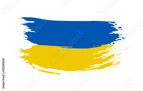 Flag of Ukraine in brush stroke effect. Colorful abstract background in grunge style.