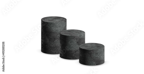 3d podium platform cylinders vector illustration. Realistic black pedestal stages for product presentation or winner steps.