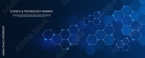 Science technology banner. Futuristic wallpapers, stylish landing page design. Electronic archive and work with information, modern technologies, biotechnology. Cartoon flat vector illustration
