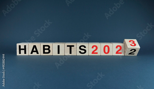 Cubes form the expression Habits 2022-2023. Habit planning and lifestyle concept