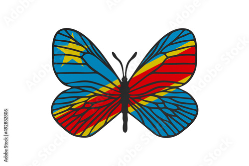 Butterfly wings in color of national flag. Clip art on white background. Democratic Republic of the Congo
