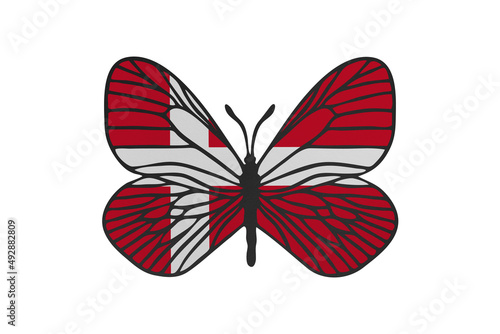 Butterfly wings in color of national flag. Clip art on white background. Denmark © Julia