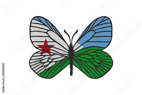 Butterfly wings in color of national flag. Clip art on white background. Djibouti